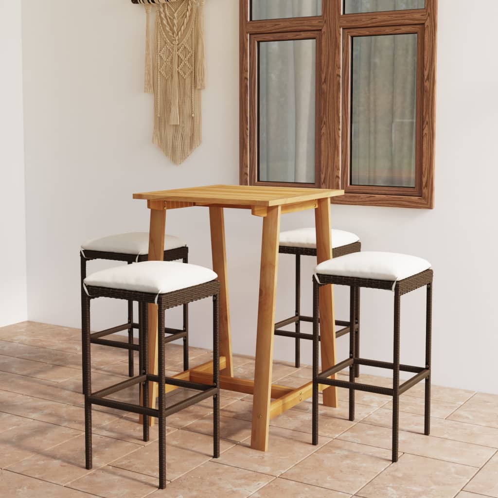 NNEVL 5 Piece Garden Bar Set with Cushions Brown-0