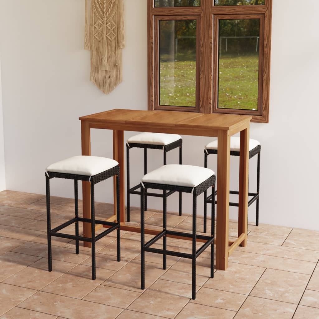 NNEVL 5 Piece Garden Bar Set with Cushions Black-0