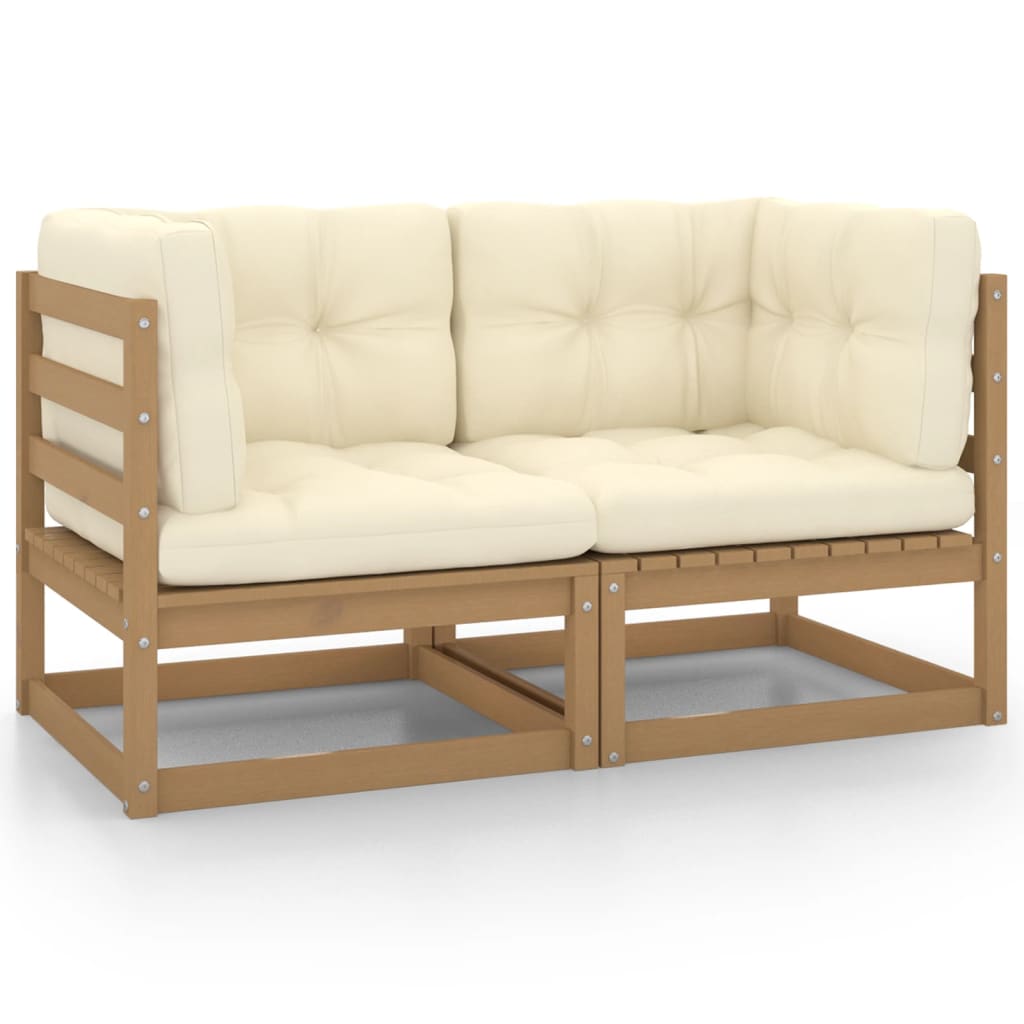 NNEVL Garden 2-Seater Sofa with Cushions Honey Brown Solid Pinewood-0