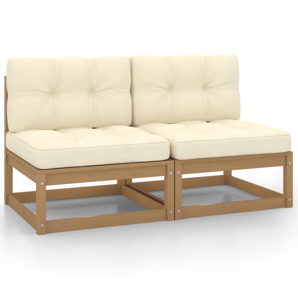 NNEVL Garden Middle Sofas with Cream Cushions 2 pcs Solid Pinewood-0