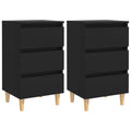 NNEVL Bed Cabinets with Solid Wood Legs 2 pcs Black 40x35x69 cm-0
