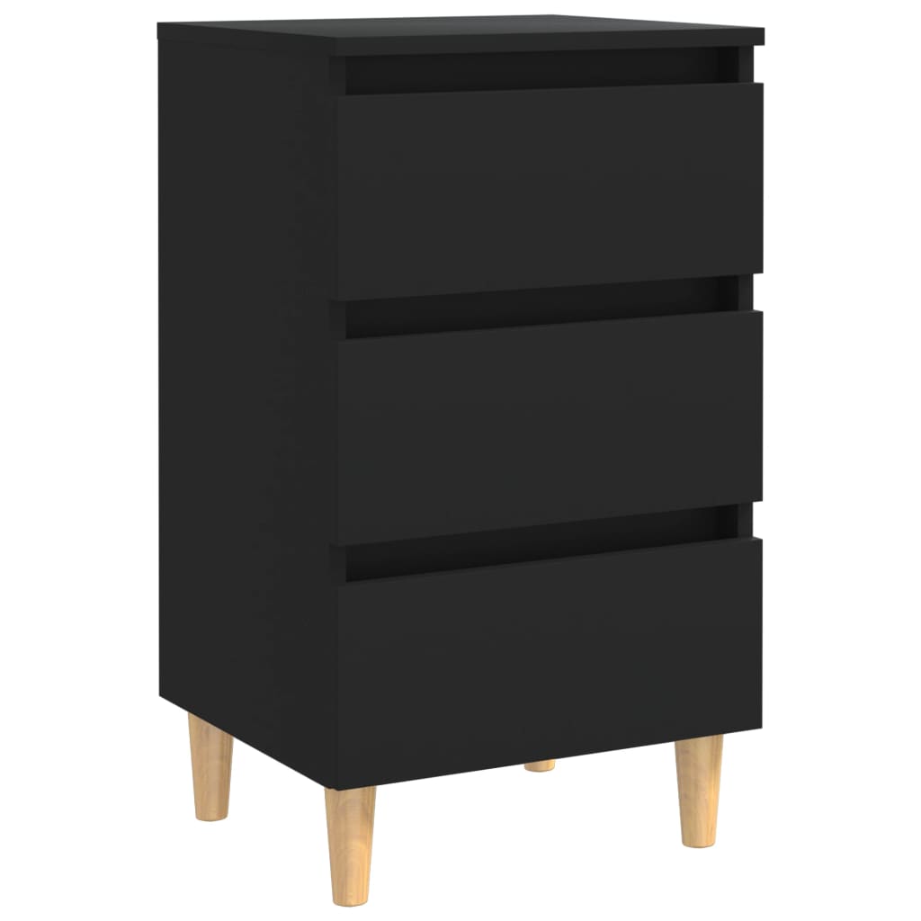 NNEVL Bed Cabinets with Solid Wood Legs 2 pcs Black 40x35x69 cm-3