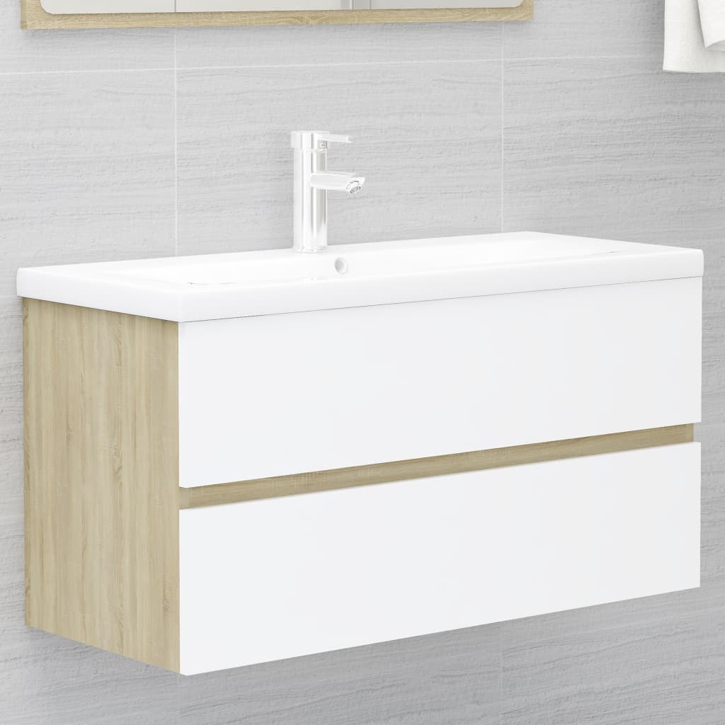 NNEVL Bathroom Furniture Set White and Sonoma Oak Chipboard-3