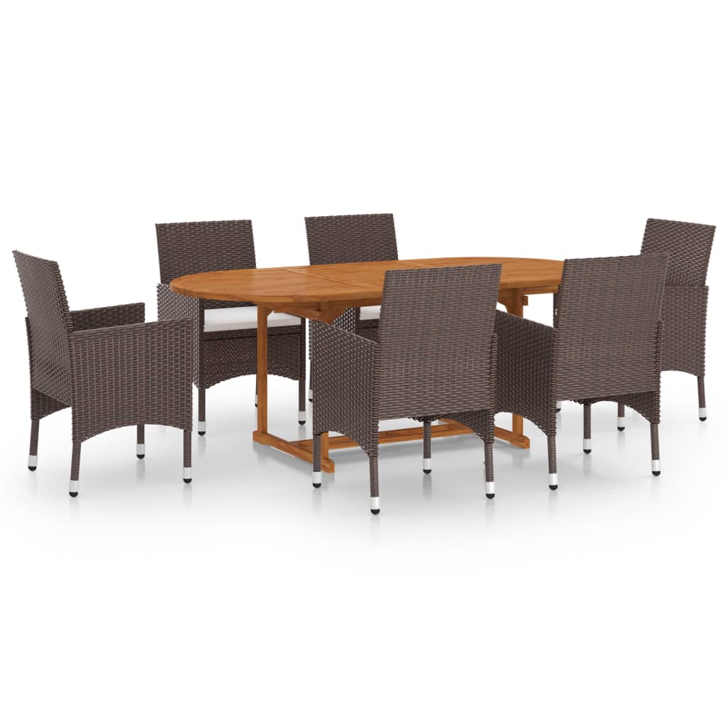 NNEVL 7 Piece Garden Dining Set Poly Rattan Brown-1