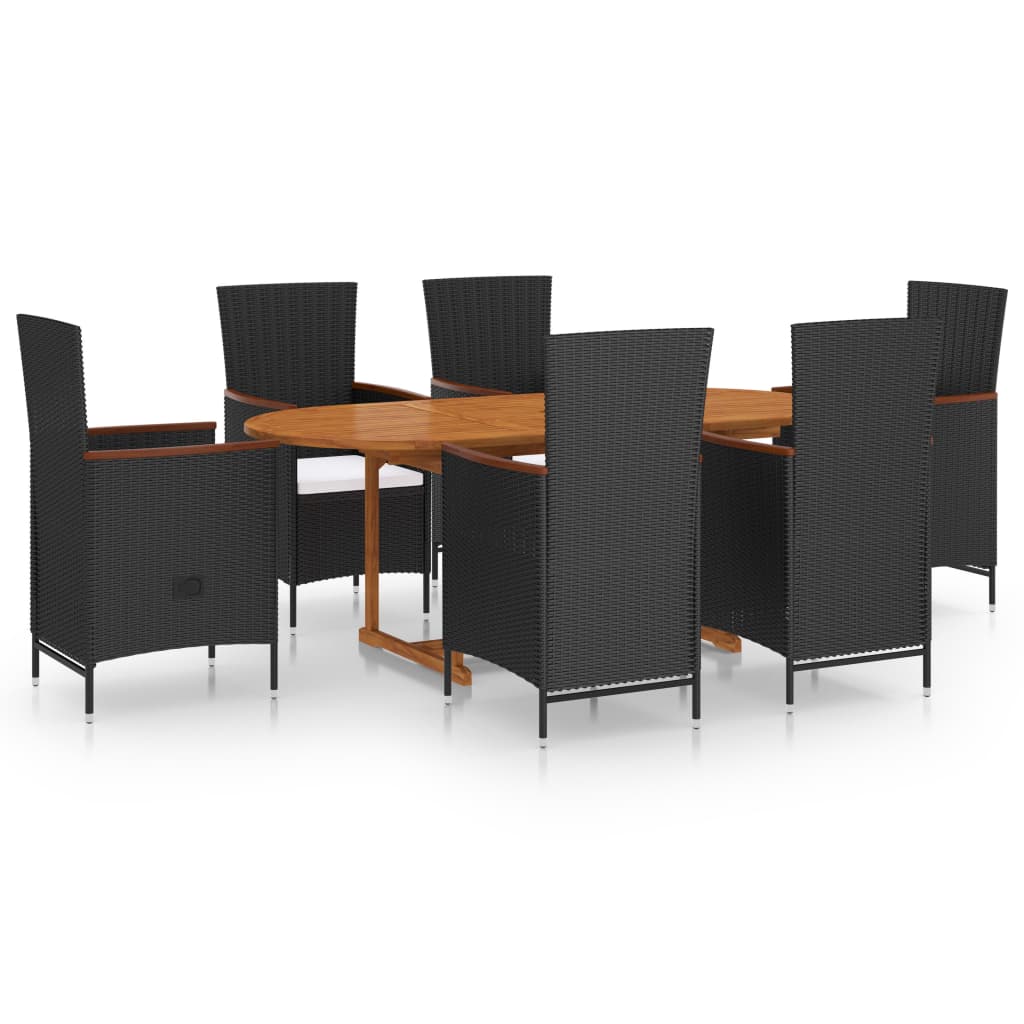 NNEVL 7 Piece Garden Dining Set Poly Rattan Black-1