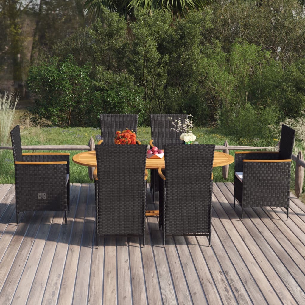 NNEVL 7 Piece Garden Dining Set Poly Rattan Black-0