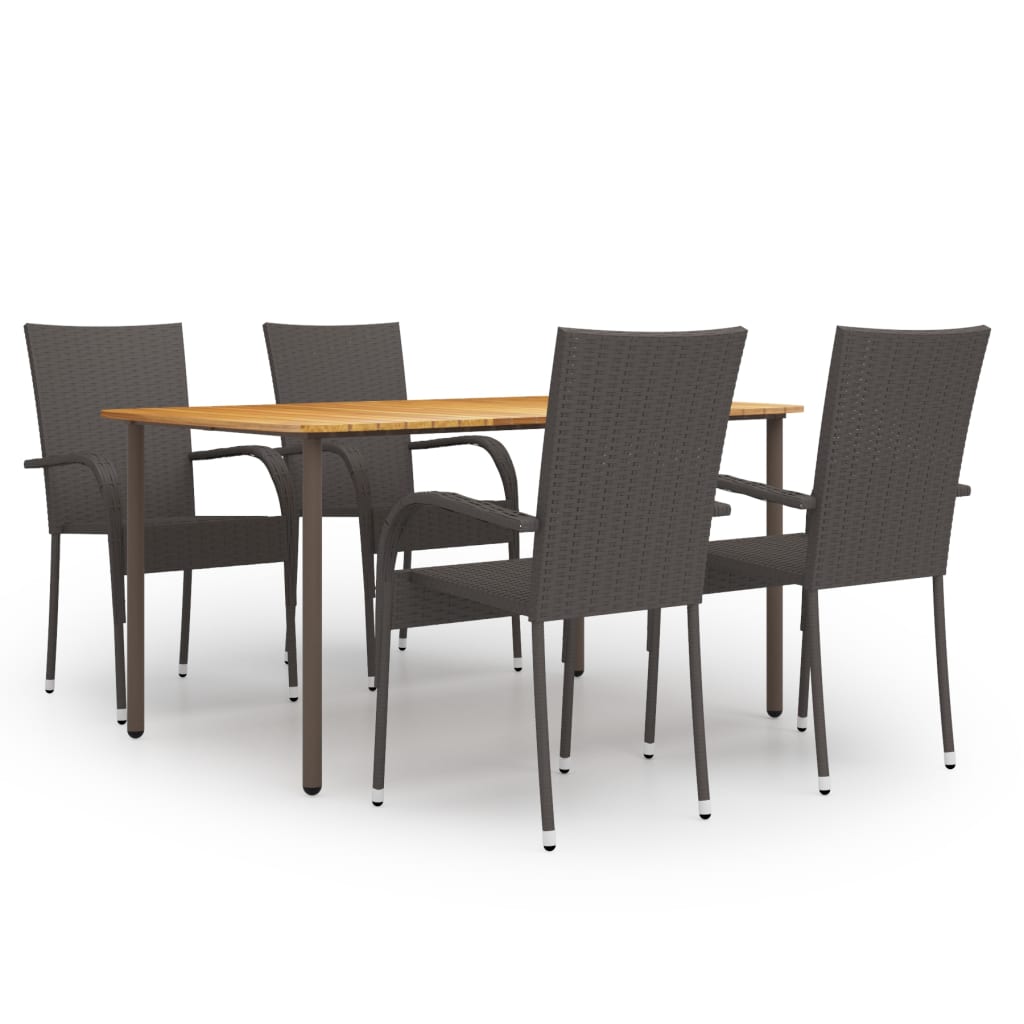 NNEVL 5 Piece Garden Dining Set Poly Rattan Brown-0