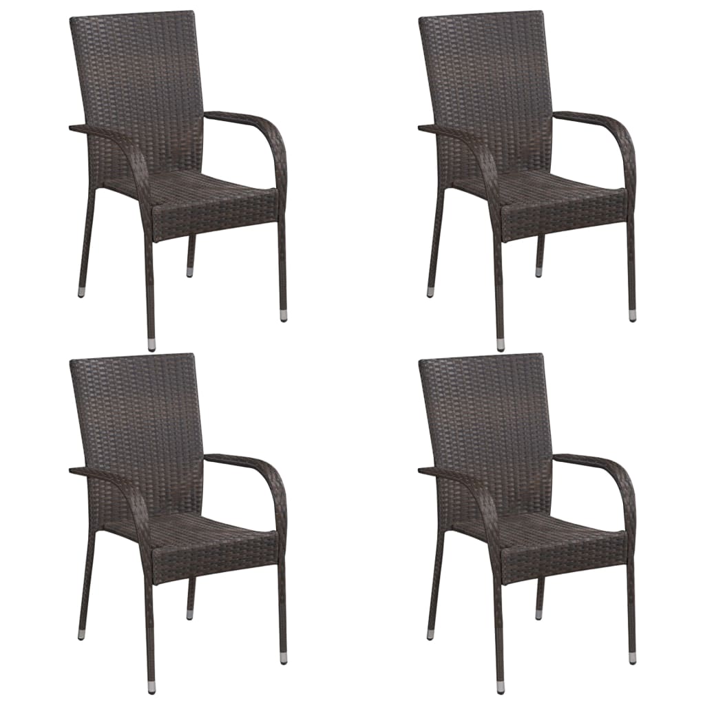 NNEVL 5 Piece Garden Dining Set Poly Rattan Brown-4