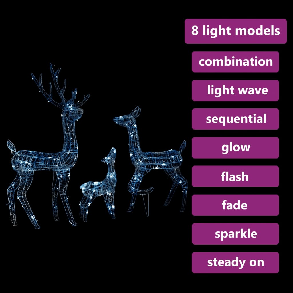 NNEVL Acrylic Reindeer Family Christmas Decoration 300 LED Cold White-3