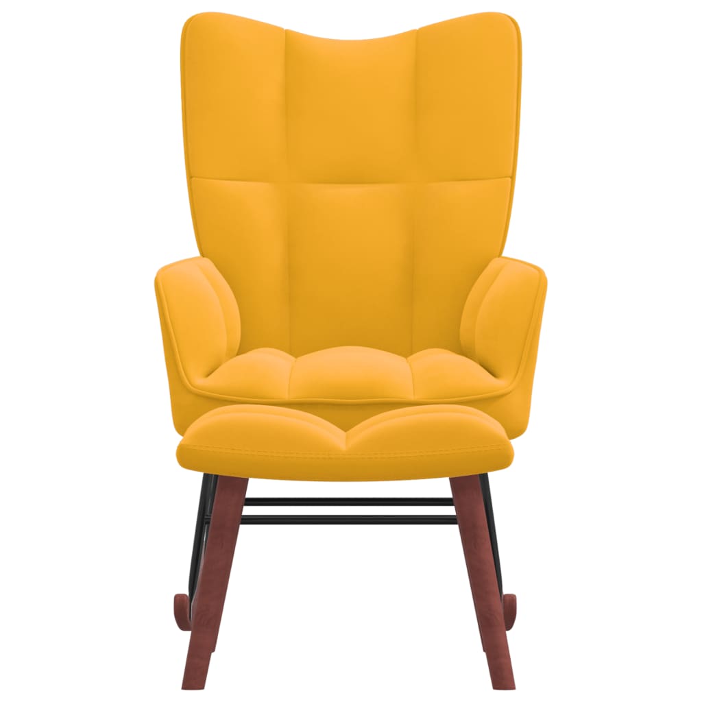 NNEVL Rocking Chair with a Stool Mustard Yellow Velvet-2