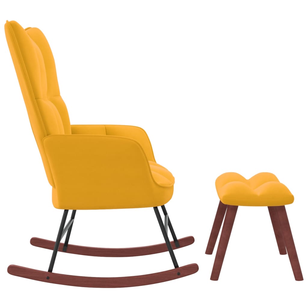 NNEVL Rocking Chair with a Stool Mustard Yellow Velvet-3