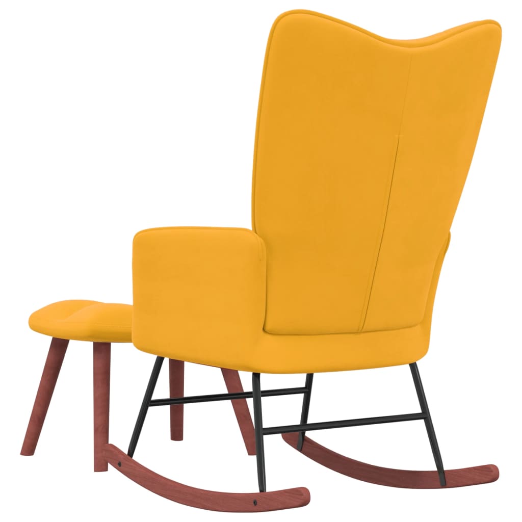 NNEVL Rocking Chair with a Stool Mustard Yellow Velvet-4