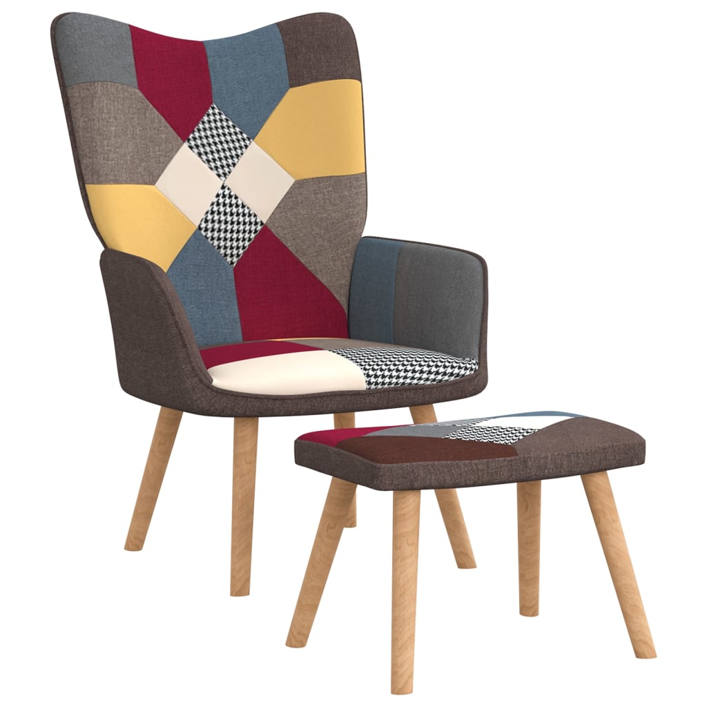 NNEVL Relaxing Chair with a Stool Patchwork Fabric-1