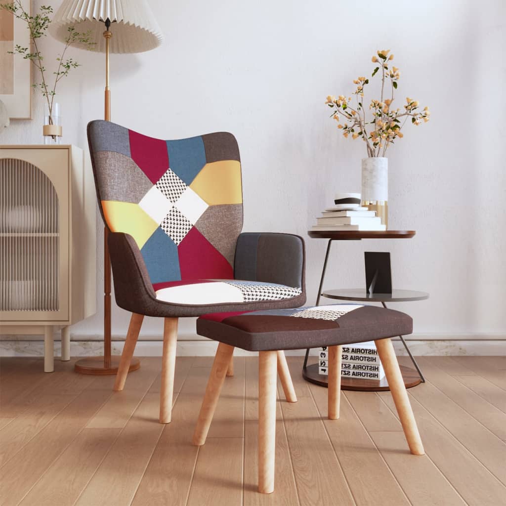 NNEVL Relaxing Chair with a Stool Patchwork Fabric-0