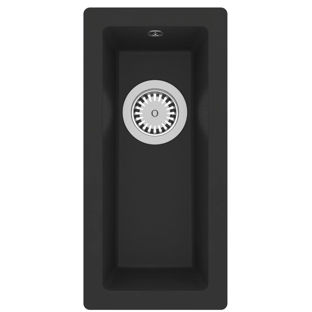 NNEVL Kitchen Sink with Overflow Hole Black Granite-1