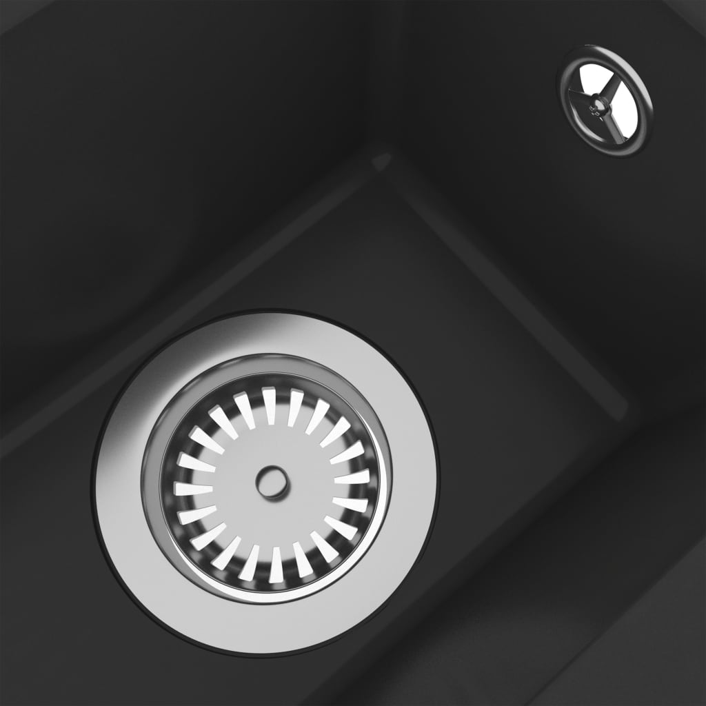 NNEVL Kitchen Sink with Overflow Hole Black Granite-4