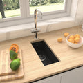 NNEVL Kitchen Sink with Overflow Hole Black Granite-0