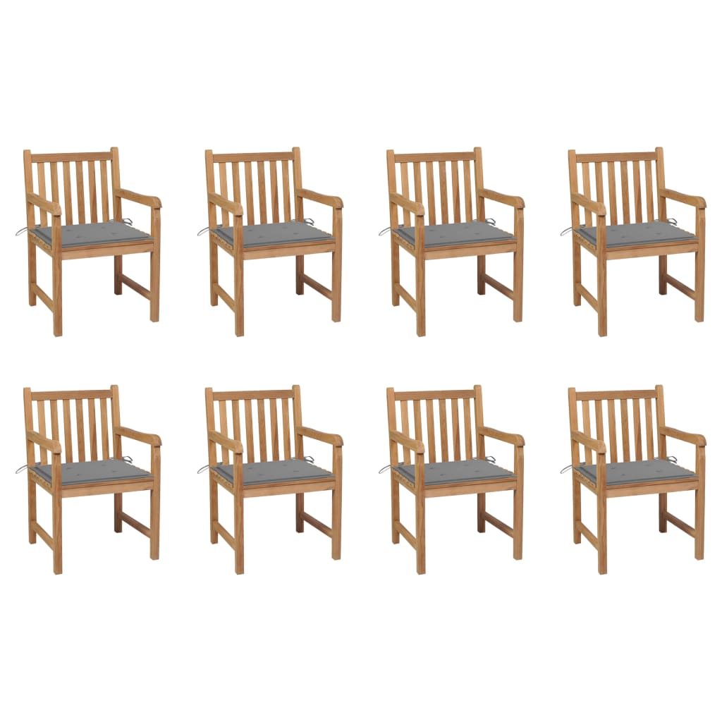 NNEVL Garden Chairs 8 pcs with Grey Cushions Solid Teak Wood-0