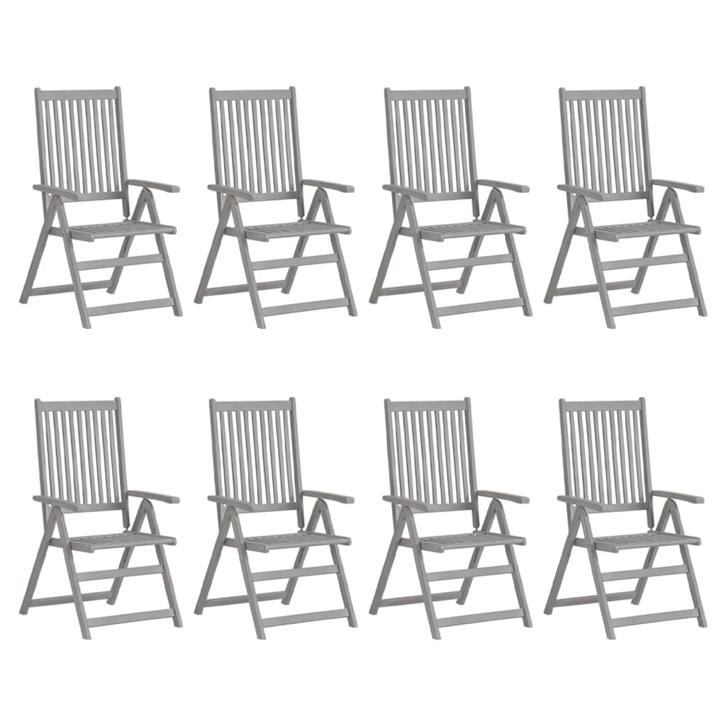 NNEVL Garden Reclining Chairs 8 pcs Grey Solid Wood Acacia-0