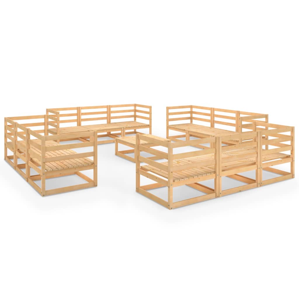 NNEVL 13 Piece Garden Lounge Set Solid Pinewood-1