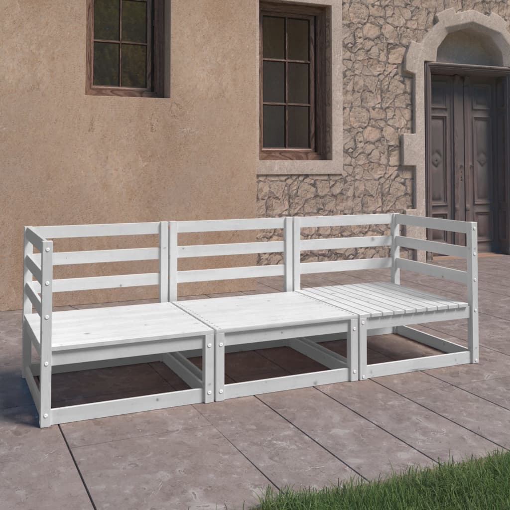 NNEVL Garden 3-Seater Sofa White Solid Pinewood-0
