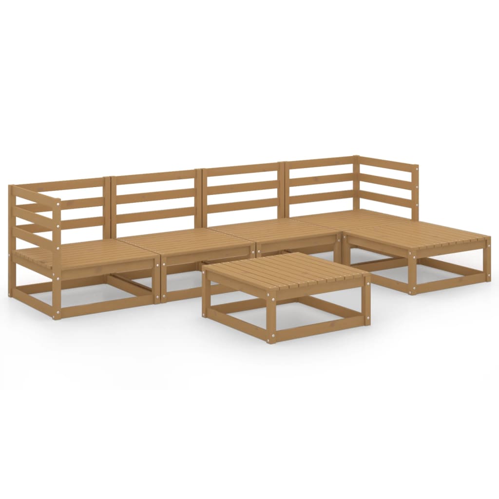 NNEVL 6 Piece Garden Lounge Set Honey Brown Solid Pinewood-1
