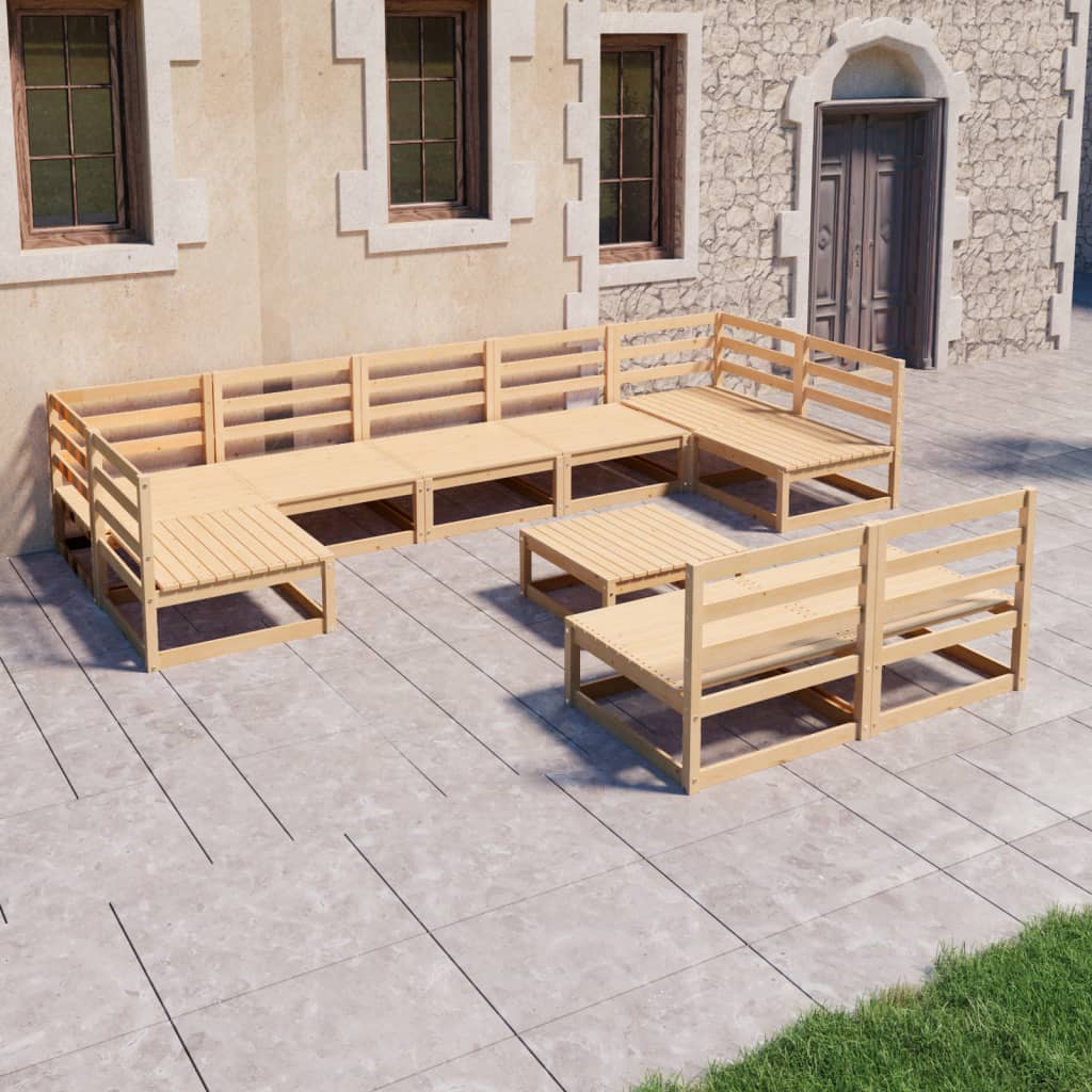 NNEVL 10 Piece Garden Lounge Set Solid Pinewood