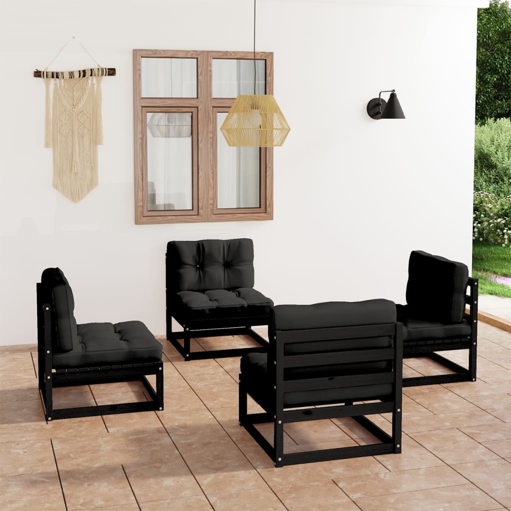 NNEVL 4 Piece Garden Lounge Set with Cushions Solid Pinewood-0