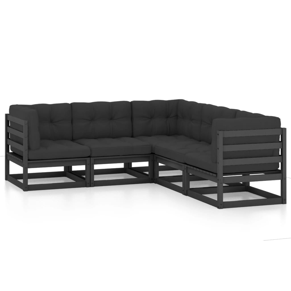 NNEVL 5 Piece Garden Lounge Set with Cushions Solid Pinewood-1