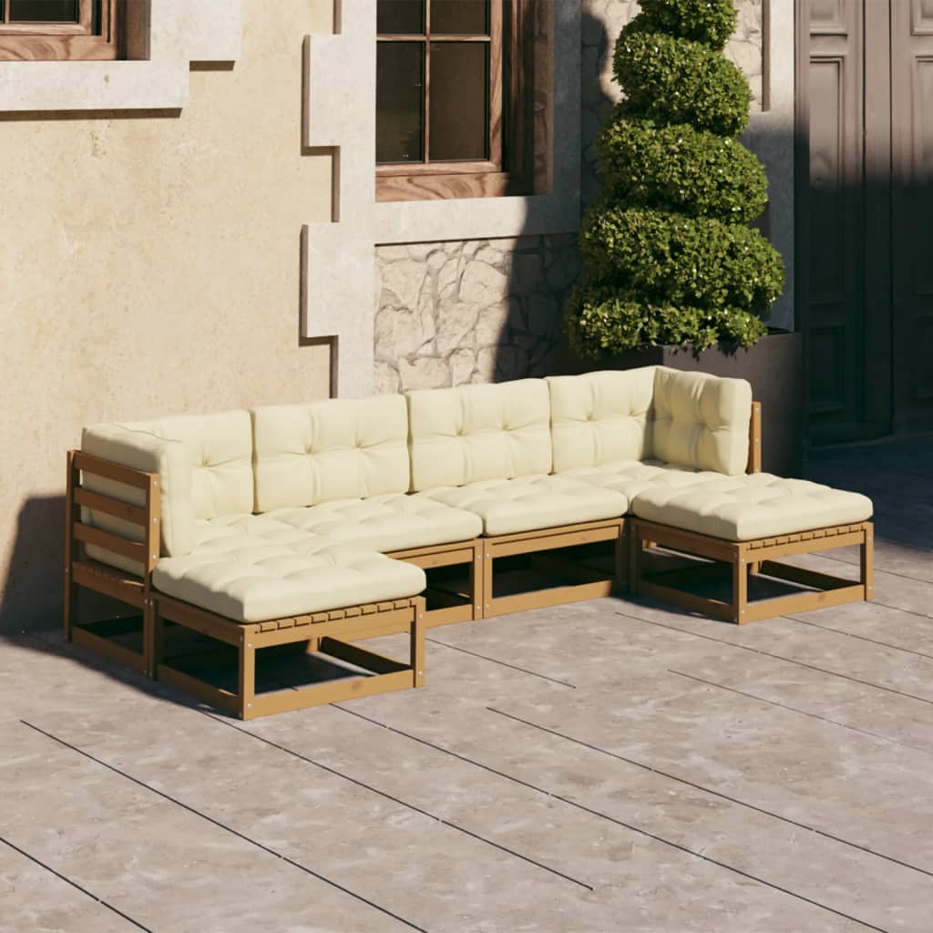 NNEVL 6 Piece Garden Lounge Set&Cushions Honey Brown Solid Pinewood-0