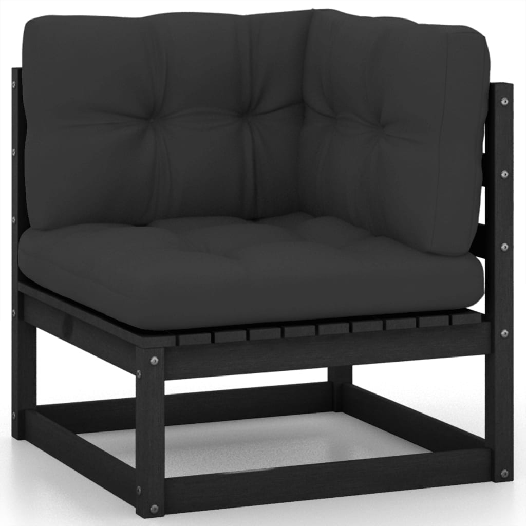 NNEVL 6 Piece Garden Lounge Set with Cushions Black Solid Pinewood-3