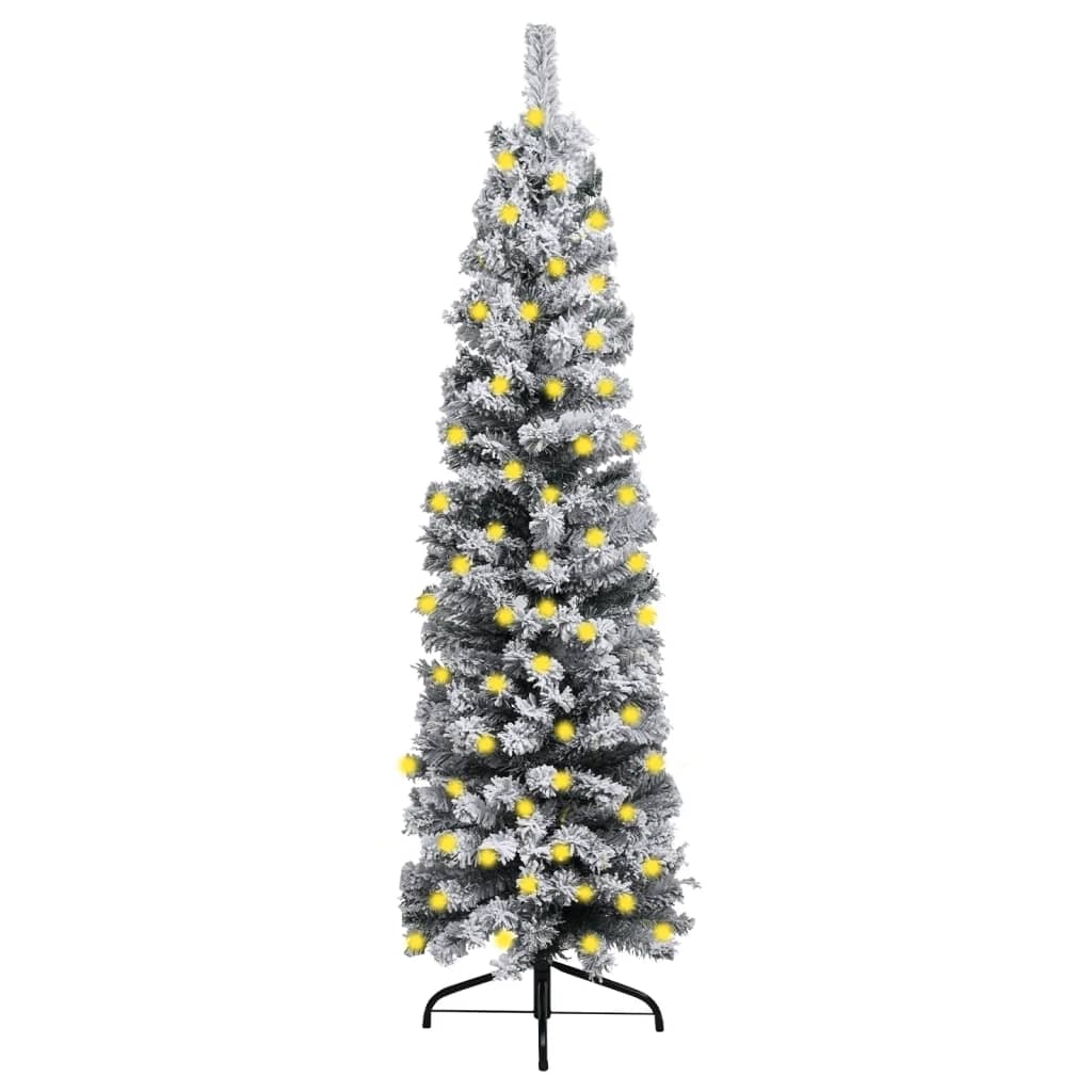 NNEVL Slim Christmas Tree with LEDs&Flocked Snow Green 210 cm PVC-0