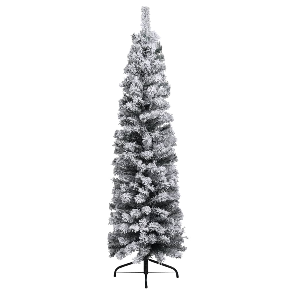 NNEVL Slim Christmas Tree with LEDs&Flocked Snow Green 210 cm PVC-2
