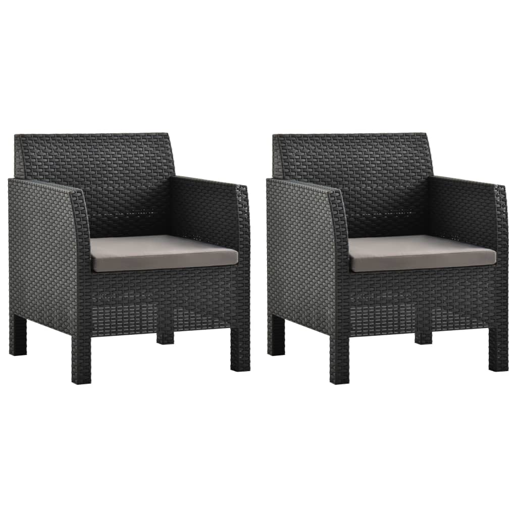 NNEVL Garden Chairs with Cushions 2 pcs PP Rattan Anthracite-0