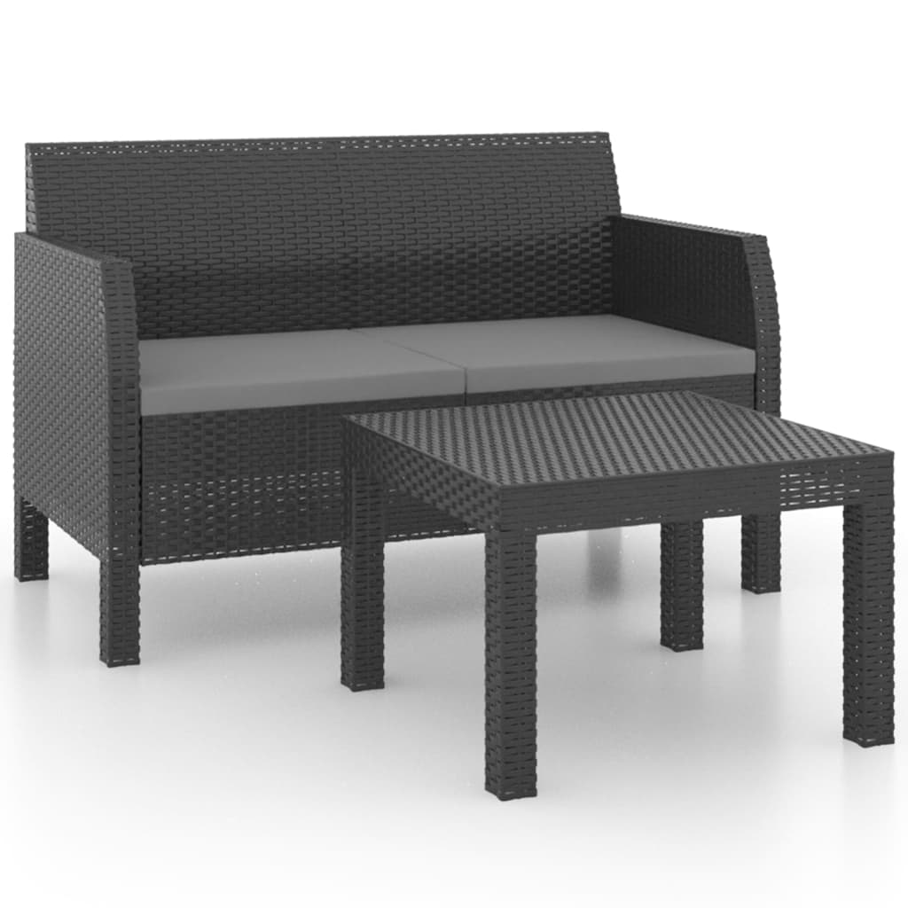 NNEVL 2 Piece Garden Lounge Set with Cushions PP Rattan Anthracite-1