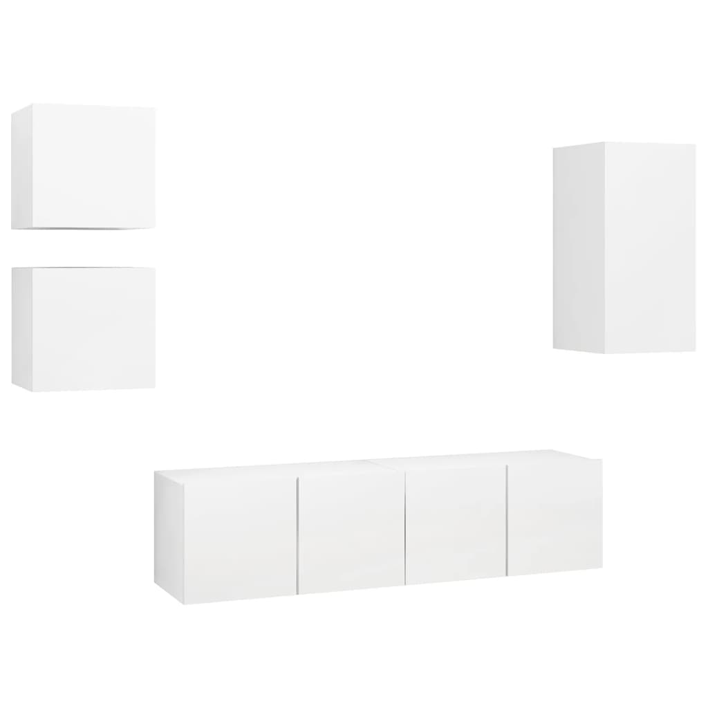 NNEVL 5 Piece TV Cabinet Set White Chipboard-1