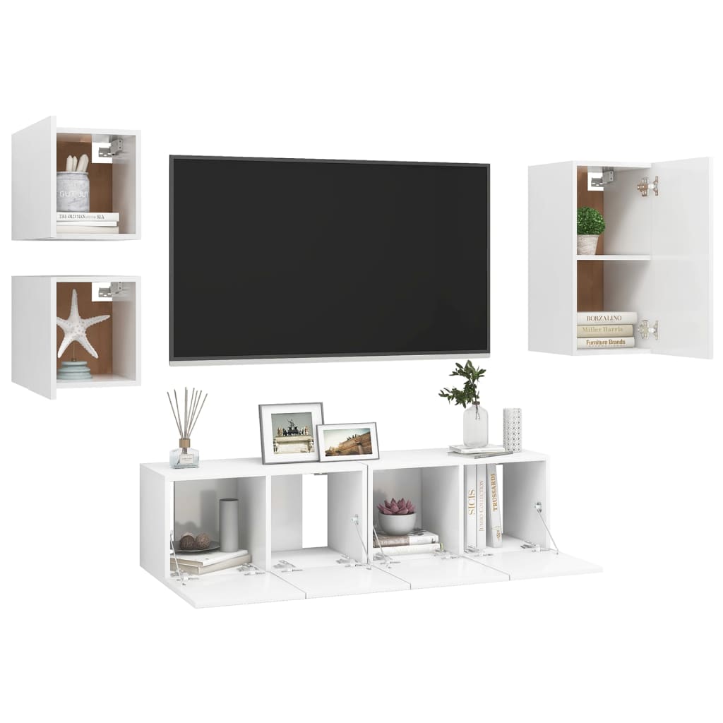 NNEVL 5 Piece TV Cabinet Set White Chipboard-2