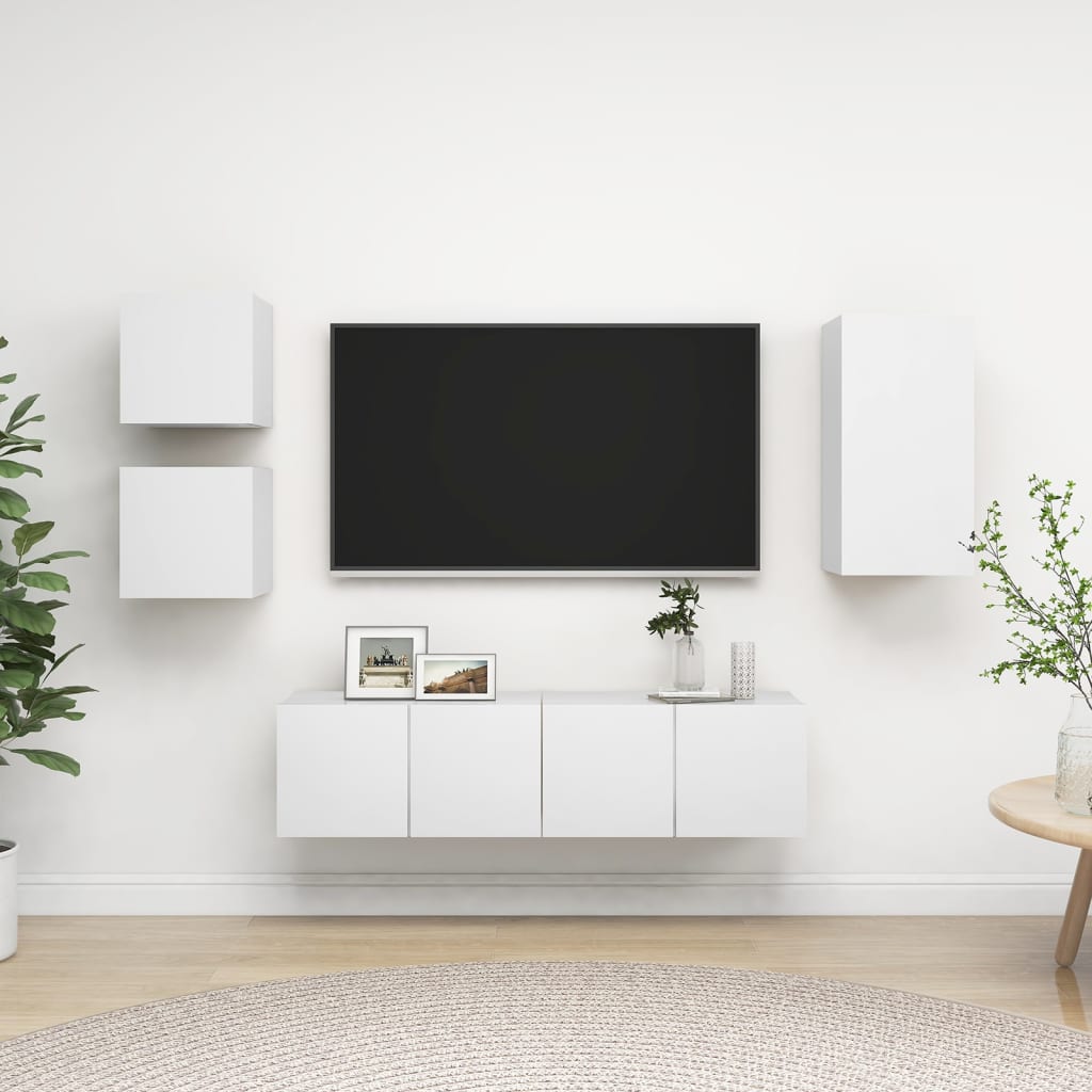 NNEVL 5 Piece TV Cabinet Set White Chipboard-0