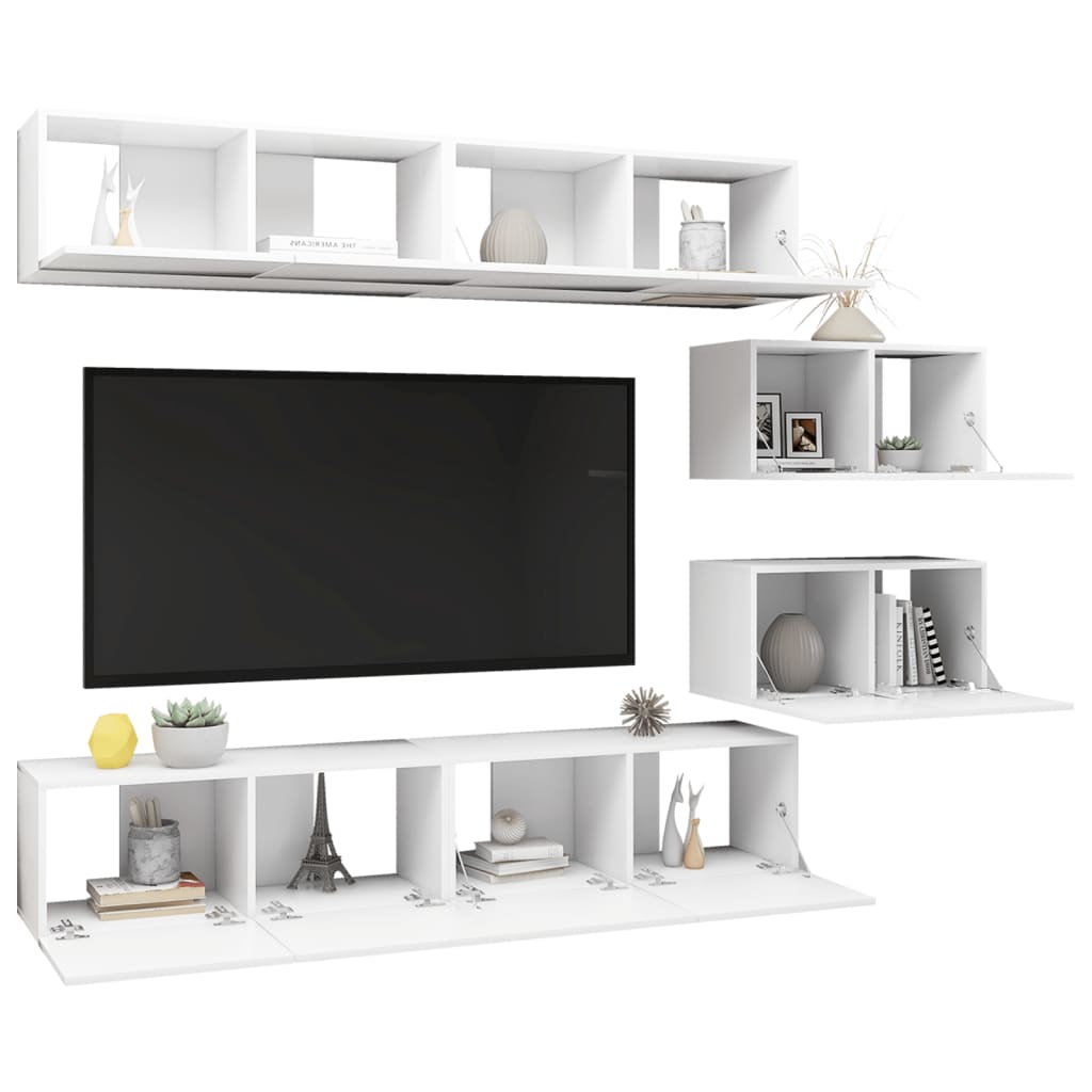 NNEVL 6 Piece TV Cabinet Set White Chipboard-2