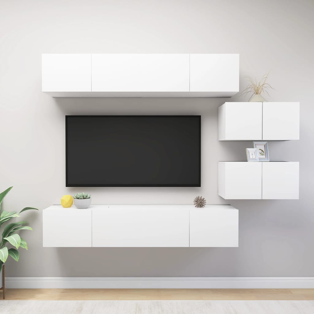 NNEVL 6 Piece TV Cabinet Set White Chipboard-0