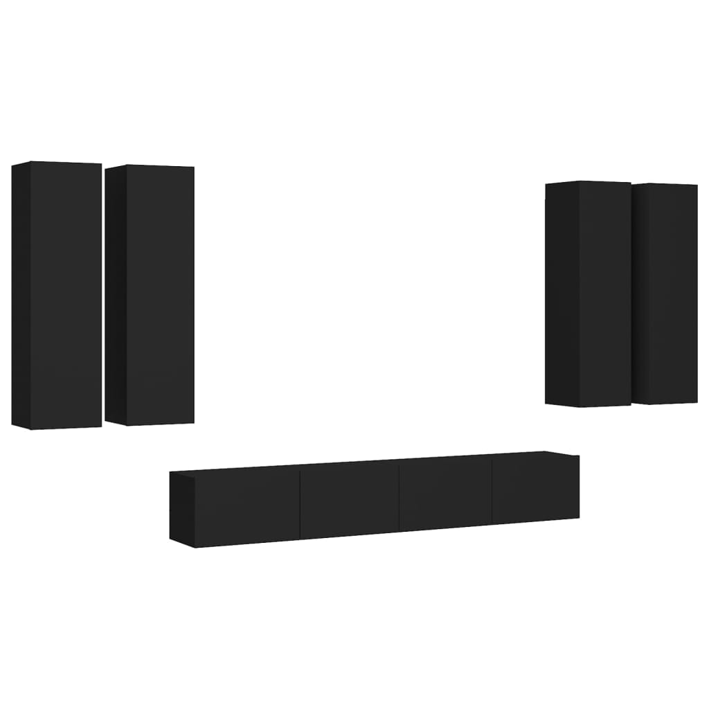 NNEVL 6 Piece TV Cabinet Set Black Chipboard-1