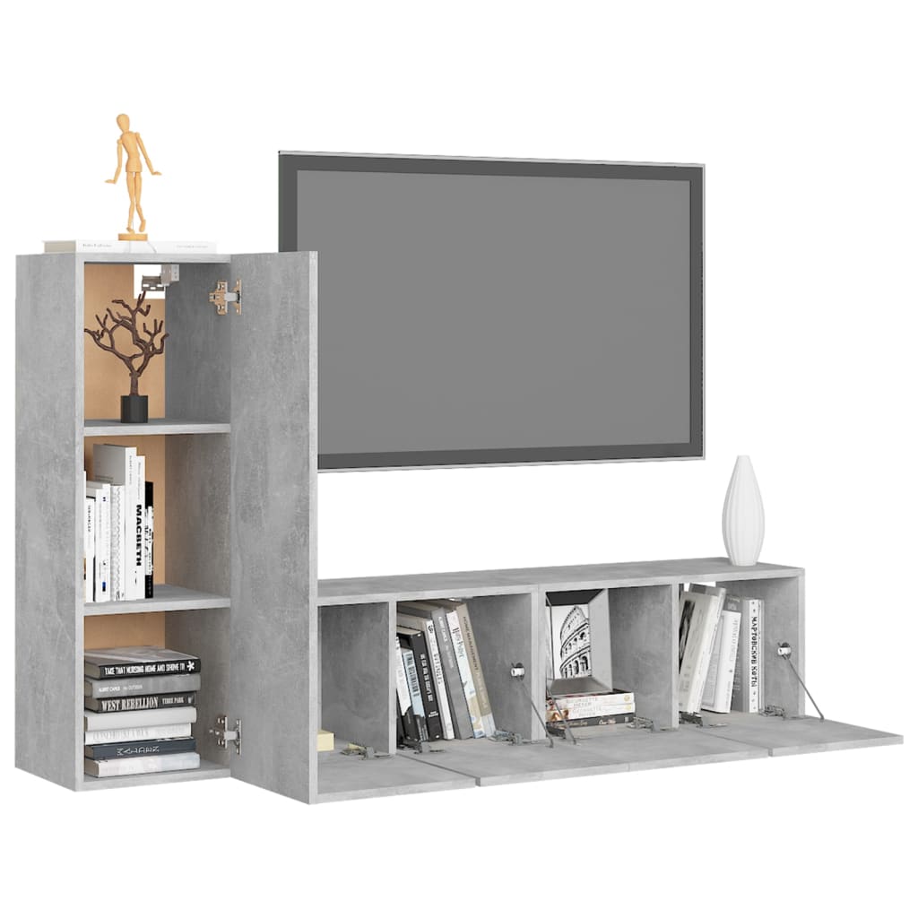 NNEVL 3 Piece TV Cabinet Set Concrete Grey Chipboard-2