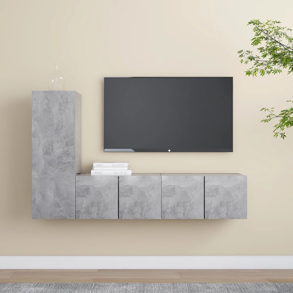 NNEVL 3 Piece TV Cabinet Set Concrete Grey Chipboard-0