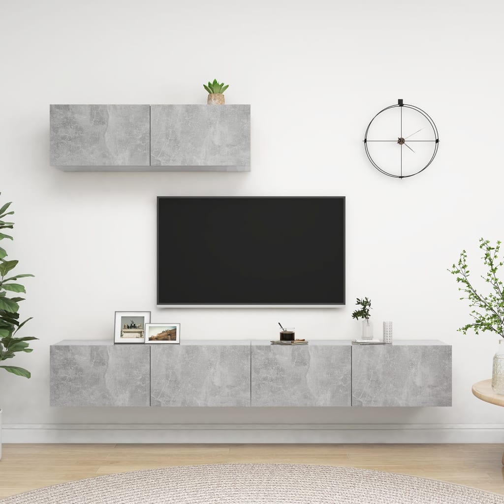 NNEVL TV Cabinets 3 pcs Concrete Grey Engineered Wood-0