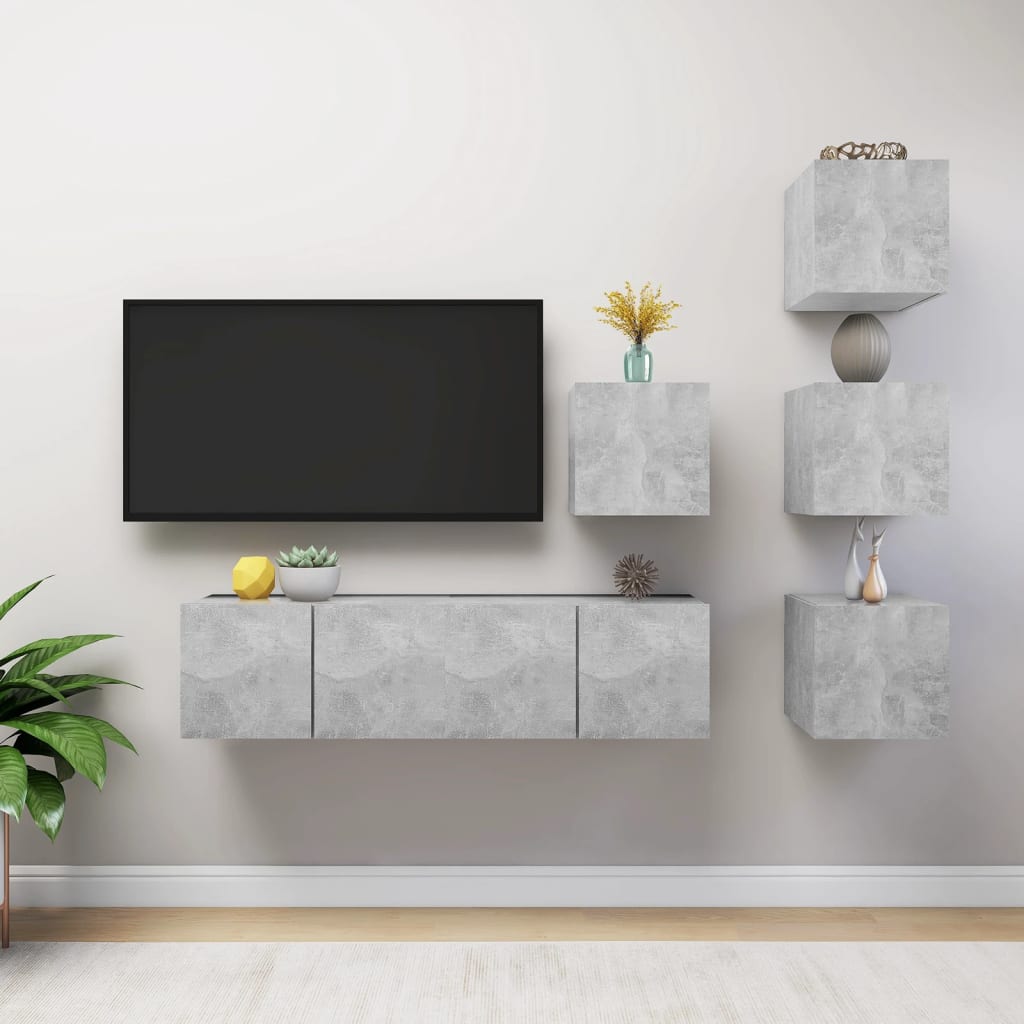 NNEVL 6 Piece TV Cabinet Set Concrete Grey Chipboard-0