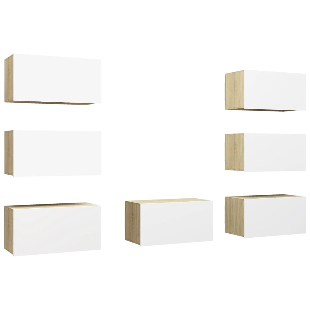 NNEVL TV Cabinets 7 pcs White and Sonoma Oak 30.5x30x60 cm Chipboard-1