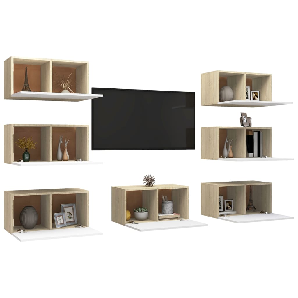 NNEVL TV Cabinets 7 pcs White and Sonoma Oak 30.5x30x60 cm Chipboard-2