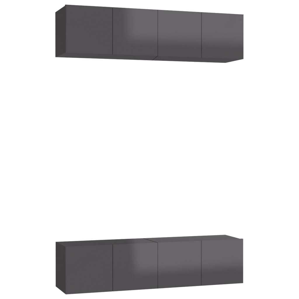 NNEVL TV Cabinets 4 pcs High Gloss Grey 60x30x30 cm Chipboard-1