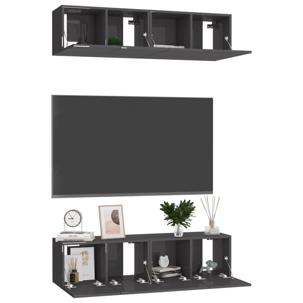 NNEVL TV Cabinets 4 pcs High Gloss Grey 60x30x30 cm Chipboard-2