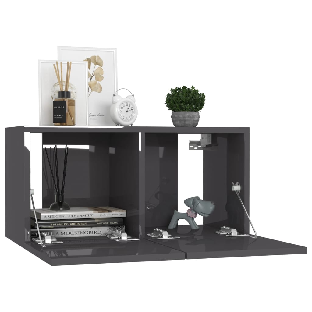 NNEVL TV Cabinets 4 pcs High Gloss Grey 60x30x30 cm Chipboard-3